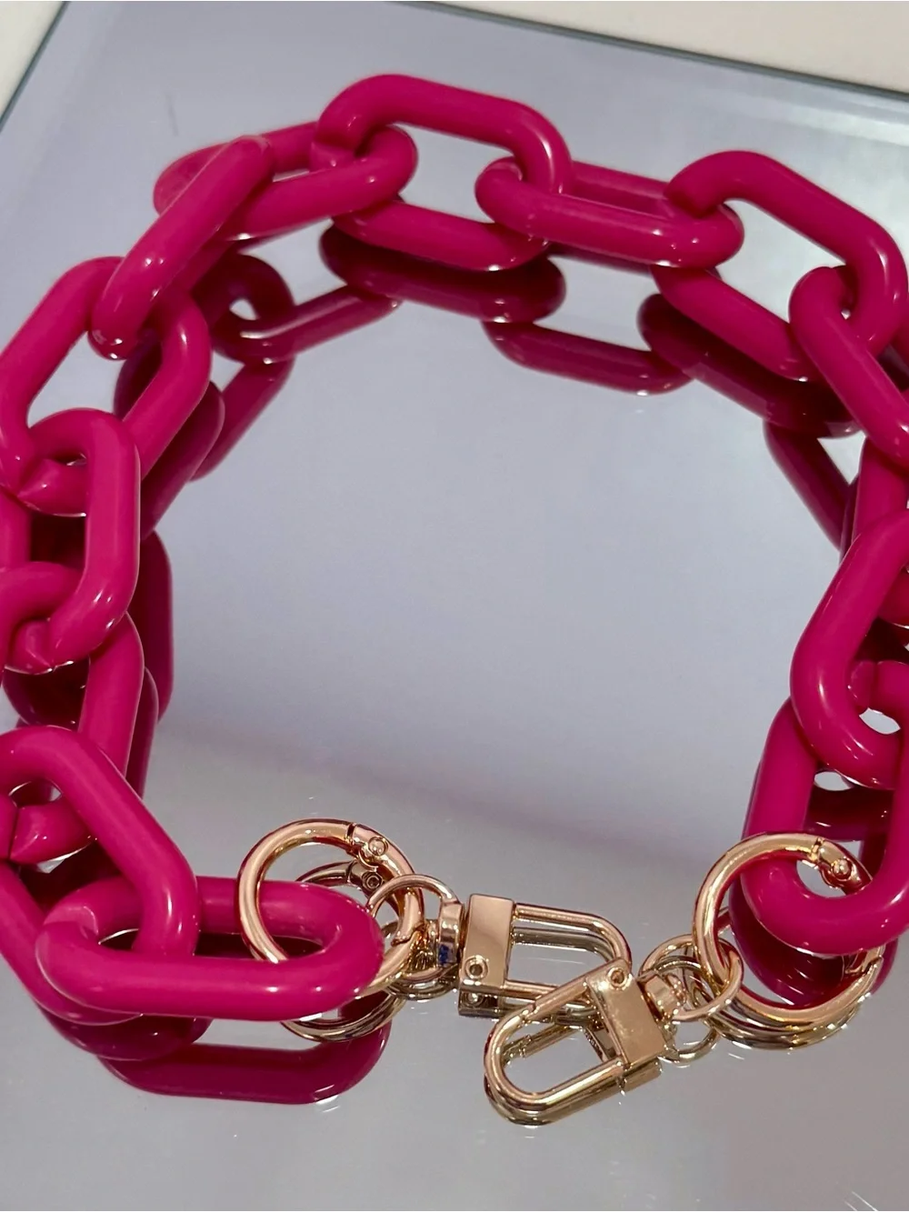 New Fuchsia Links Bag Chain with Gold Hardware